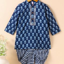 Babyhug Cotton Woven Full Sleeves Kurta & Dhoti Set Ethnic Print - Navy Blue-picture-38