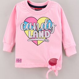 Olio Kids Cotton Knit Full Sleeves T-Shirt Text Print - Baby Pink-image-38