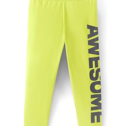 Pine Kids Cotton Stretchable Solid Full Length Leggings Text Printed - Lime Green-image-34