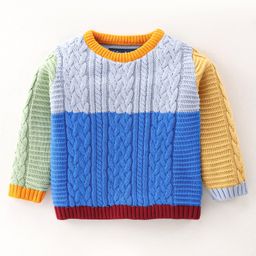 ToffyHouse Full Sleeves Sweater With Cable Knit Design - Blue & Grey-image-82