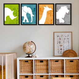 999Store Modern Art Kids Painting For Wall Decor - White Cartoon Animal Half Face-image-96