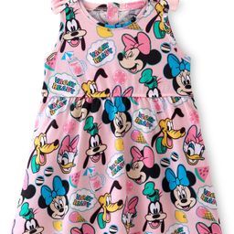 Babyhug Disney Cotton Jersey Knit Sleeveless Minnie Mouse Printed Frock - Pink-image-69
