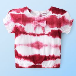 Babyhug Rayon Woven Half Sleeves Top with Tie & Die Pattern-White & Fuchisa-image-24