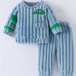 Kookie Kids Full Sleeves Winter Wear Night Suit With Crocodile Applique - Blue-picture-19