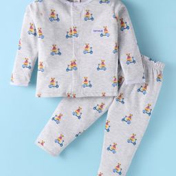 ToffyHouse Cotton Knit Full Sleeves Night Suit With Dog Print - Light Grey-image-80