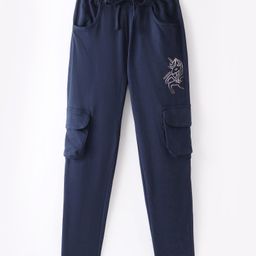 Olio Kids Cotton Knit Full Length Track Pant with Pocket & Unicorn Print - Navy-picture-20