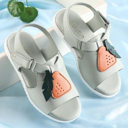 Babyoye Sandals with Velcro Closure & Strawberry Applique - Teal Blue-image-74