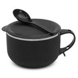 Jaypee Plus Stainless Steel Ribtok Meal Bowl Soup Bowl with Lid & Spoon for Every Day - Black-14