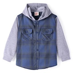 RikidoosCotton Full Sleeves Checked Hooded Shirt - Navy Blue-image-20