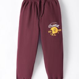 Taeko Looper Knit Full Length Lounge Pants with Text Print - Maroon-15