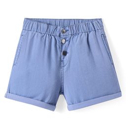 Primo Gino Cotton Elastane Woven Solid Colour Denim Bermuda Shorts With Elastic - Light Blue-image-2