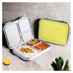 Basil Stainless Steel  3 Compartment Bento Lunch Box for Kids - Yellow-image-84