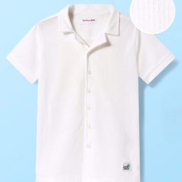 Kookie Kids Cotton Knit Half Sleeves Textured Solid Shirt - Off White-image-4