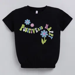 giniekids Cotton Blend Half Sleeves Positive And Happy Text Printed Top - Black-picture-46