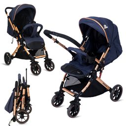 Infantso GlideX Baby stroller / Pram for new born, kids with Safety Harness Belt, Large Storage Basket, Reversible Handle, Folding with one hand, Shock Absorption Wheels, Lightweight Baby Stroller for 0 to 3 Years (Golden Blue)-25