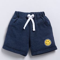 FUN A2Z Cotton Loopknit Smiley Embroidered Shorts - Navy Blue-image-34