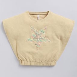 giniekids Knit Half Sleeves Pearls Embellished Star Patch Detailed Crop Top - Beige-image-67