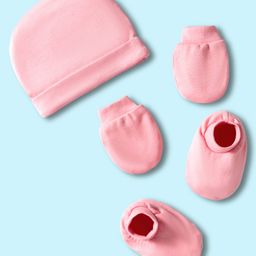 Simply Interlock Knit Cap Mittens & Booties Set Peach - Diameter 12 cm-picture-1