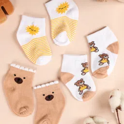 Kicks & Crawl Cotton Pack Of 3 Striped & Teddy Bear Designed Socks - Multi Colour-picture-22