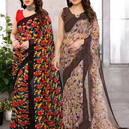 Moda Rapido Pack of 2 Floral Printed Pure Georgette Saree-image-95
