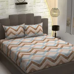 AaHo Decor Brown & Blue Geometric 300 TC King Bedsheet with 2 Pillow Covers-image-58
