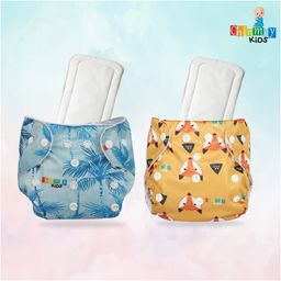 Chinmay Kids One Size Adjustable Baby Cloth Button Diaper - Washable/Reusable Nappies for Infants & Toddlers With White Insert (8 X 8 inch) Pack of 2 image 2