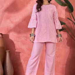 Sangria Schiffli Embroidered Pure Cotton Top & Trouser Co-Ord Set-picture-26