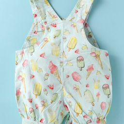 Wonderchild Ice Cream Printed Dungaree With Half Puffed Sleeves Solid Top - Peach image 5