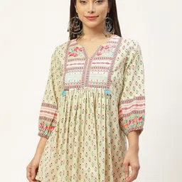 Jaipur Morni Green & Pink Print Cotton Empire Top-picture-39