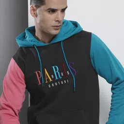 The Indian Garage Co Men Black Embroidered Hooded Sweatshirt-image-62