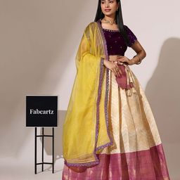 Fabcartz Embroidered Sequinned Semi-Stitched Lehenga & Unstitched Blouse With Dupatta-4