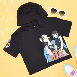 Pantaloons Junior Girls Jet Black Cotton Printed T-Shirts-image-89
