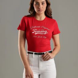 TOMMY HILFIGER Sapphire Red Logo Regular Fit Cotton T-Shirt-picture-7
