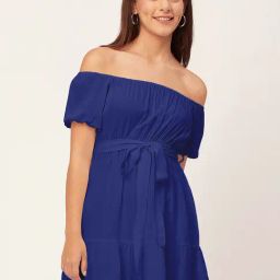 Moomaya Blue Regular Fit A Line Dress-image-76