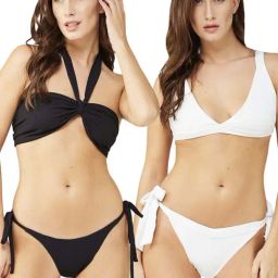 Secrets By ZeroKaata Black & White Plain Swimwear Bra Panty Set - Pack Of 2-image-42