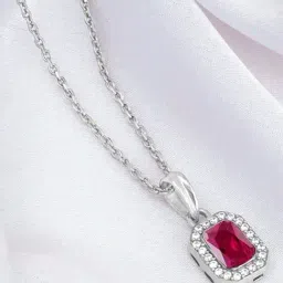 GIVA 925 Silver Rosy Baguette Pendant with Link Chain-image-93