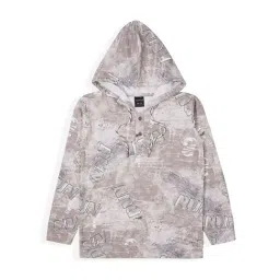 Cavio Boys Khaki Cotton Blend Printed Hooded Sweatshirt-image-54