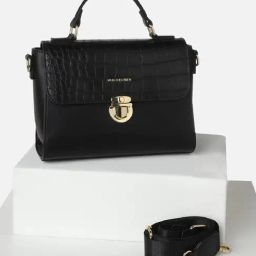 Van Heusen Black Textured Free Size Satchel Handbag-image-28