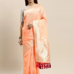 Vastranand Peach Woven Saree With Unstitched Blouse-image-93