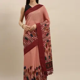 Vastranand Peach Floral Print Saree With Unstitched Blouse-picture-21