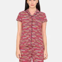 Zivame Beet Red Printed Shirt With Shorts-picture-16