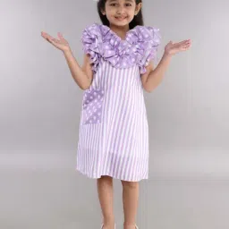 Pink Chick Girls Lavender Cotton Striped Casual Dresses-image-118