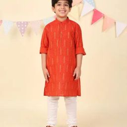 Fabindia Boys Red Cotton Printed Kurta-image-47