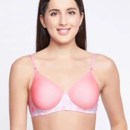 Clovia Pink Geometric Pattern T-Shirt Bra-image-9