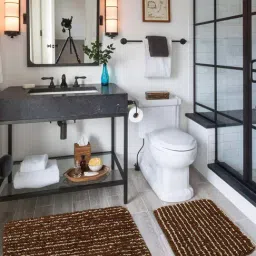 Saral Home Brown & White Microfibre Anti-Skid Bathmats - Set of 2-image-2