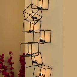 Homesake 'Diwali' Black Metal Wall Candle Holder With Tea Light Candle - Set of 7-47