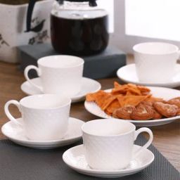 Clay Craft White Ceramic Cup & Saucer - Set of 12 (180 ml each)-21