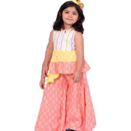 Twisha Girls White & Coral Cotton Regular Fit Embellished Suit Set-image-40