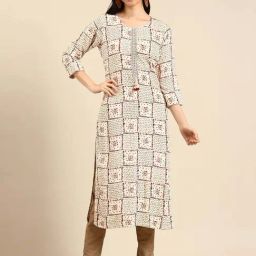 SHOWOFF Cream Cotton Printed Straight Kurta-image-47