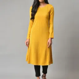 W Yellow Embellished A Line Winter Kurta-image-41